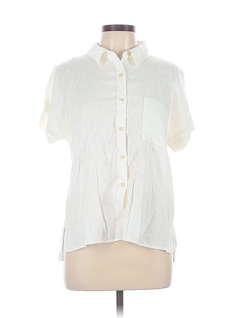 Pre-owned Blu Pepper Short Sleeve Blouse In White