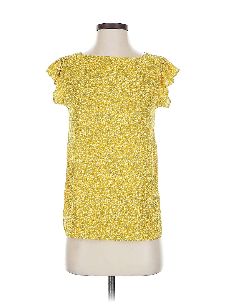 Pre-owned Ann Taylor Loft Short Sleeve Top Yellow Ruffles Neckline Tops