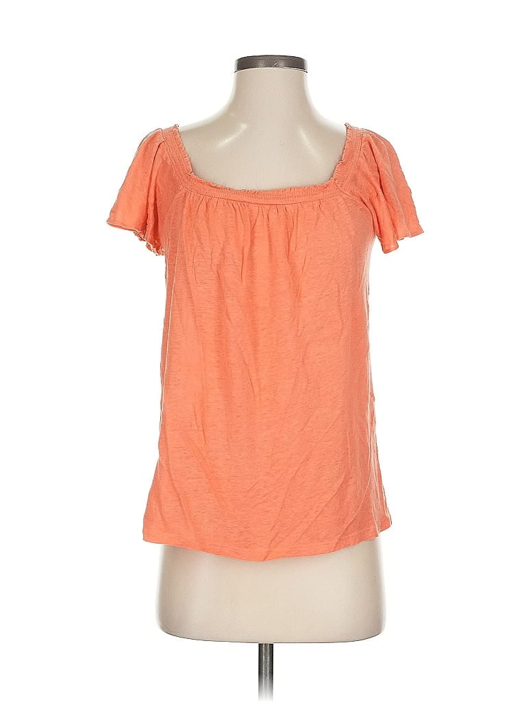 Pre-owned Ann Taylor Loft Short Sleeve Top Orange Scoop Neck Tops