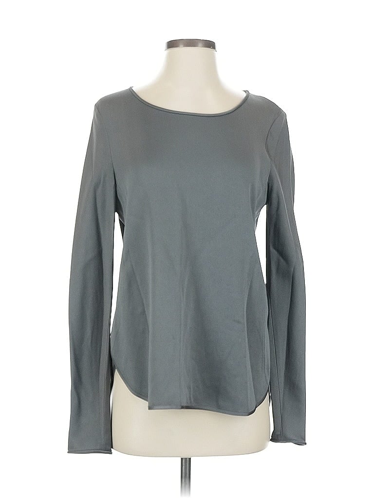 Pre-owned Theory Long Sleeve Top Gray Boatneck Tops