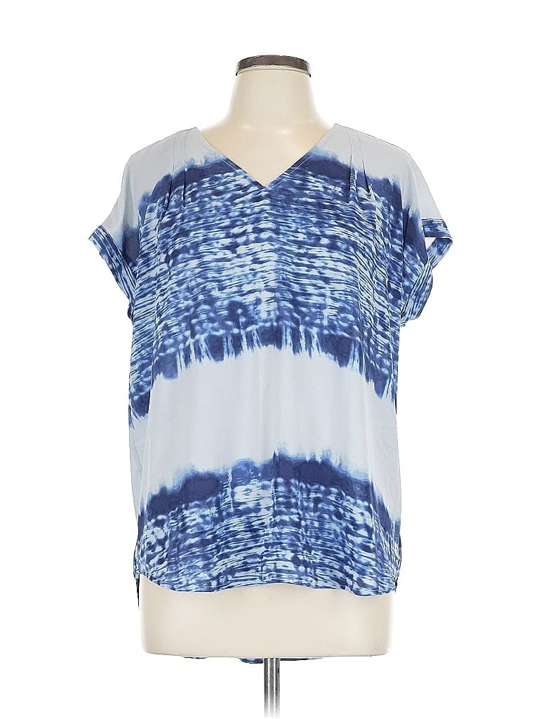 Pre-owned Simply Vera Vera Wang Short Sleeve Top Blue Tie-dye Pattern V Neck Tops