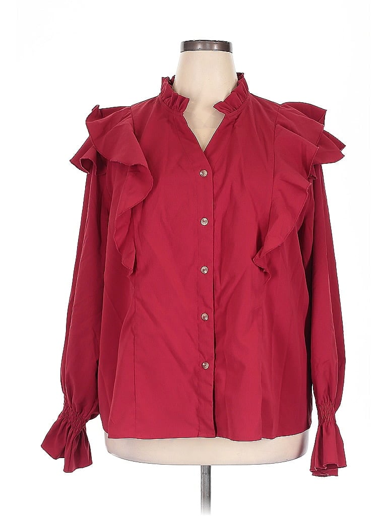 Pre-owned Shein Curve Long Sleeve Blouse In Burgundy