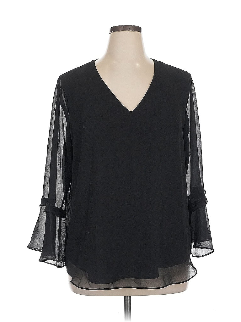 Pre-owned Calvin Klein 3/4 Sleeve Blouse In Black