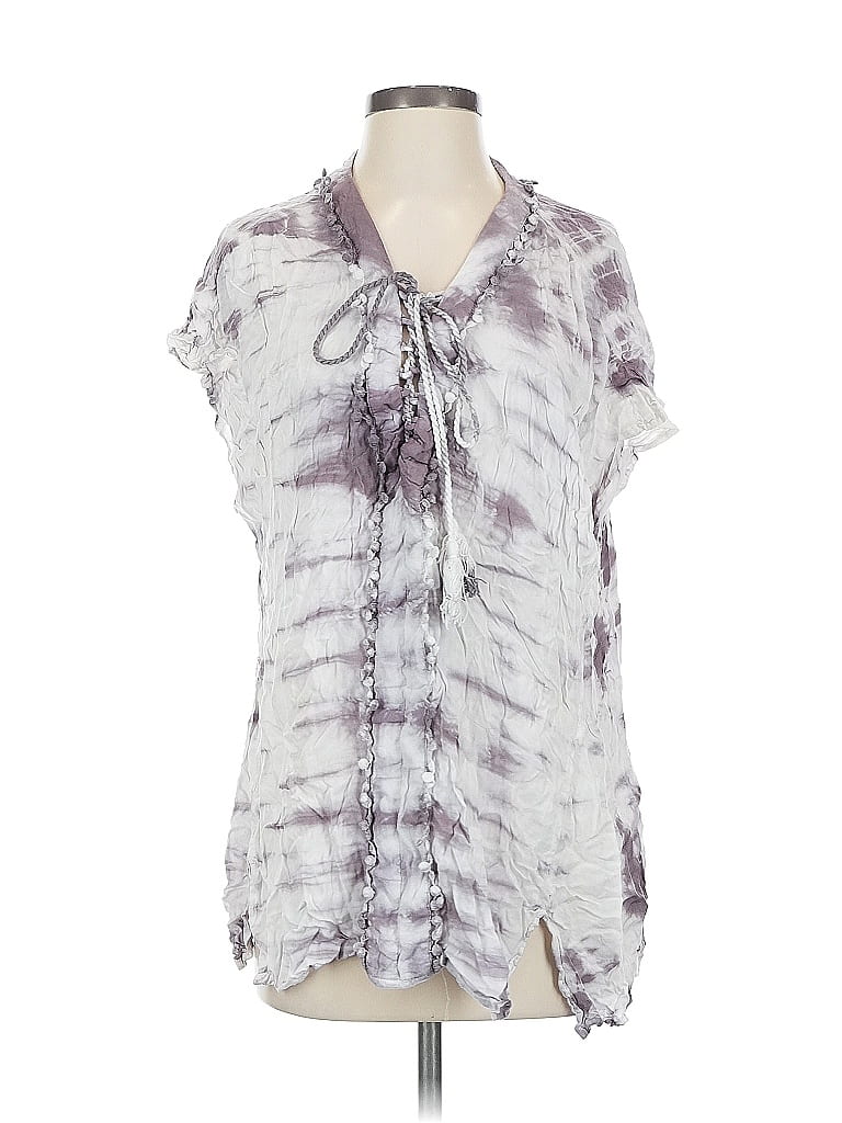 Pre-owned Boho Me Short Sleeve Blouse In Gray