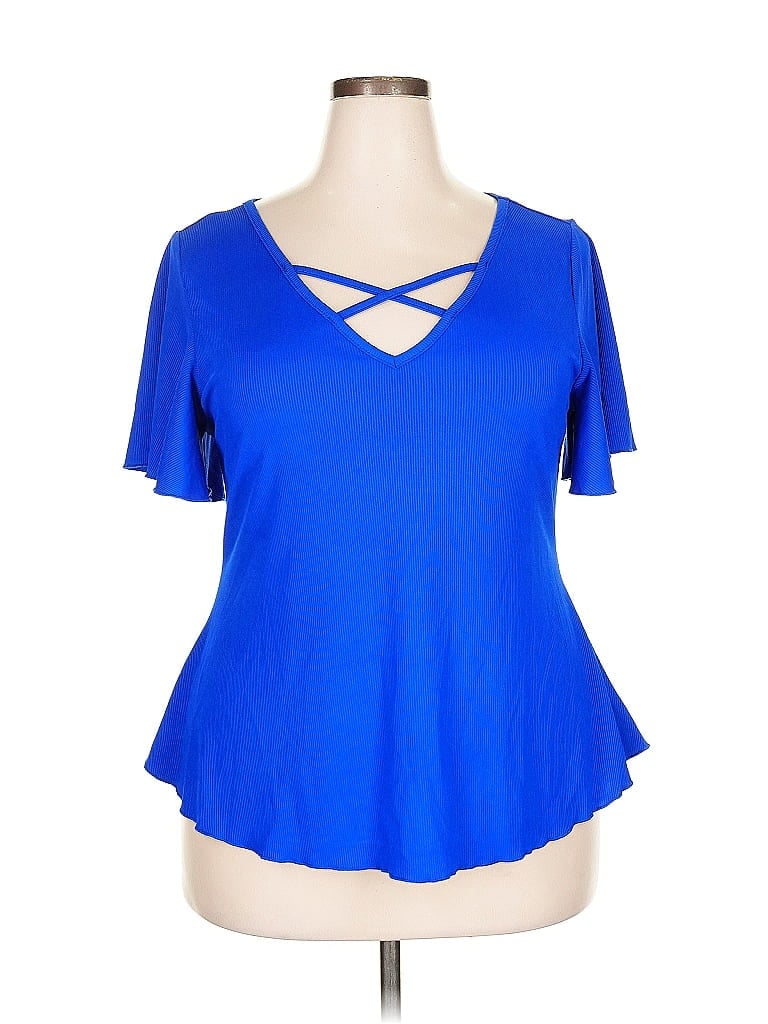 Pre-owned Shein Short Sleeve Top Blue Keyhole Neckline Tops