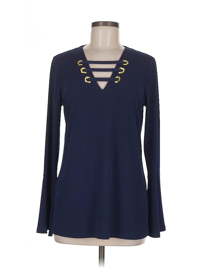 Pre-owned Michael Michael Kors Long Sleeve Top Blue Keyhole Neckline Tops
