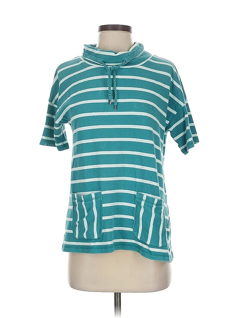 Pre-owned T By Talbots Short Sleeve Top Teal Cowl Neck Tops In Blue