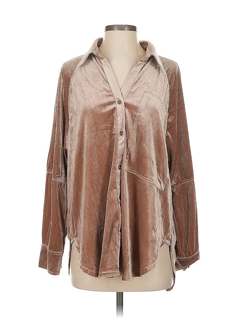 Easel 100% Polyester Metallic Brown Long Sleeve Blouse Size S - photo 1
