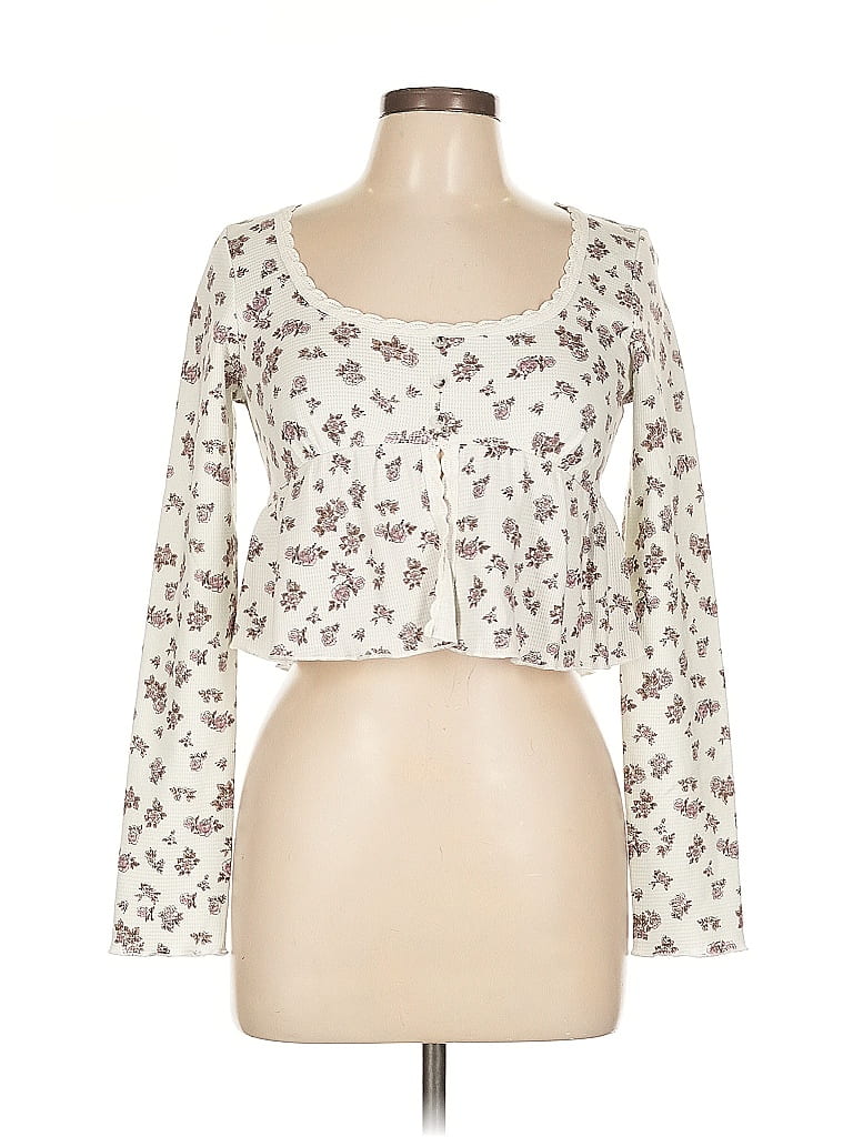 Pre-owned Kirious Long Sleeve Top Ivory Sweetheart Neckline Tops In White