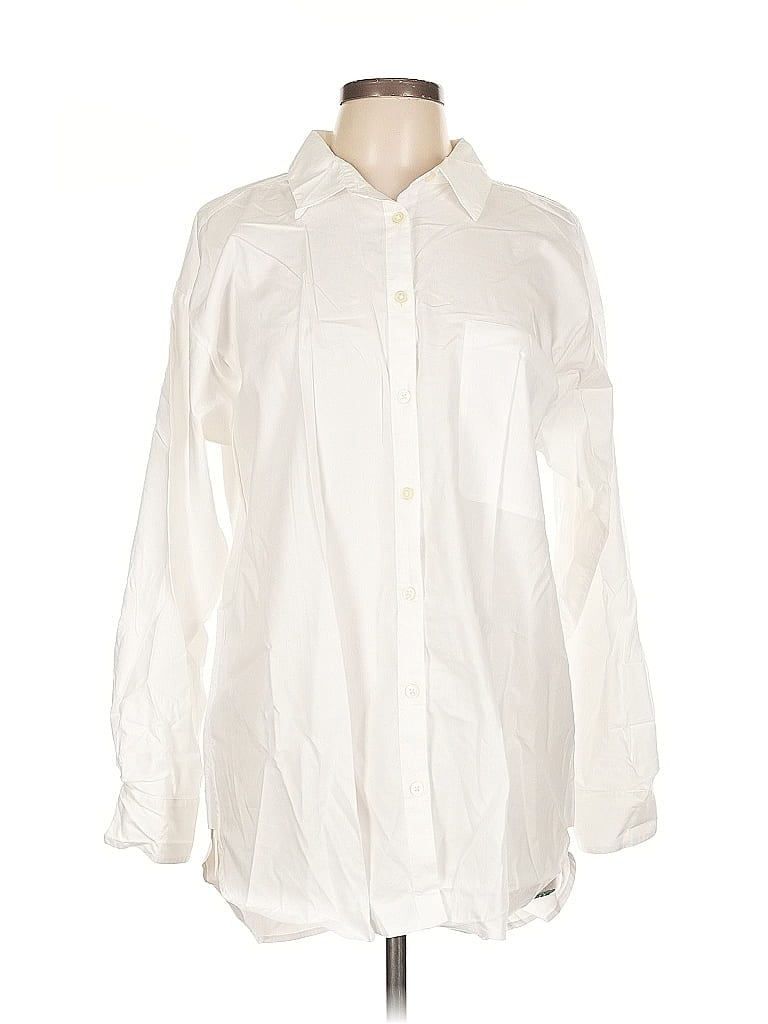 Pre-owned Ann Taylor Loft Long Sleeve Button Down Shirt In White