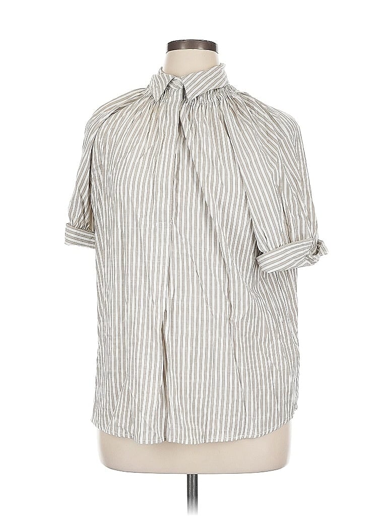 Pre-owned Max Studio Short Sleeve Blouse In Silver