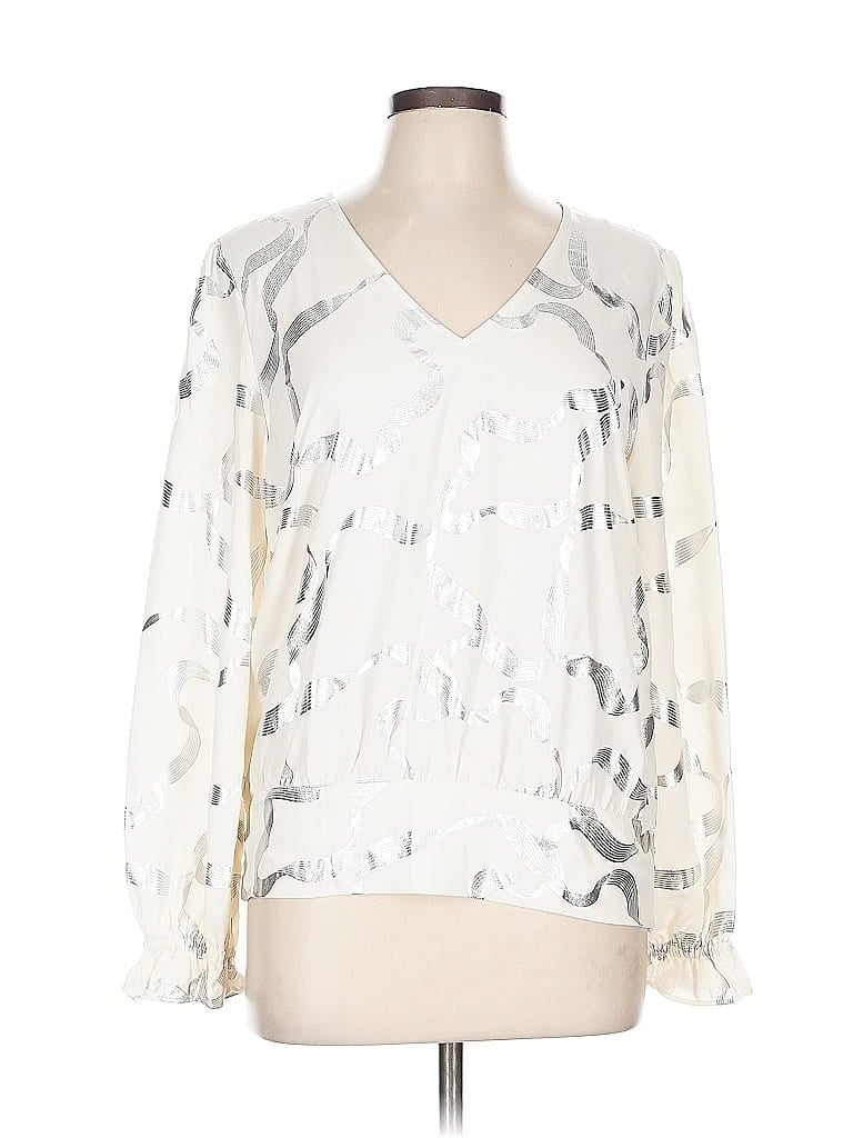 Pre-owned Ann Taylor Factory Long Sleeve Blouse In Silver