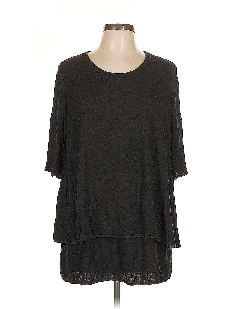 Pre-owned Lafayette 148 3/4 Sleeve Top Black Scoop Neck Tops