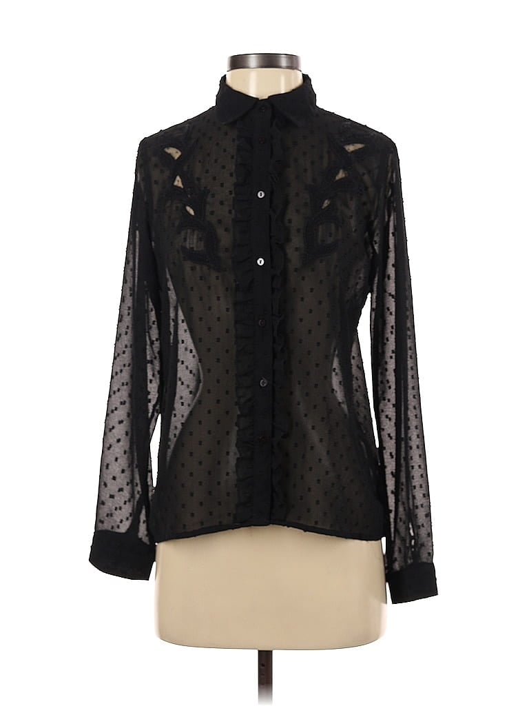 Pre-owned Zara Basic Long Sleeve Blouse In Black