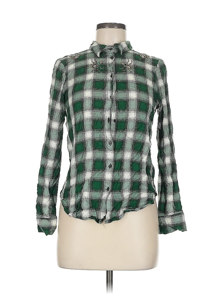Pre-owned H&m Long Sleeve Button Down Shirt In Green