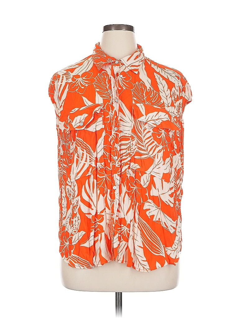 Pre-owned Mng Sleeveless Button Down Shirt In Orange