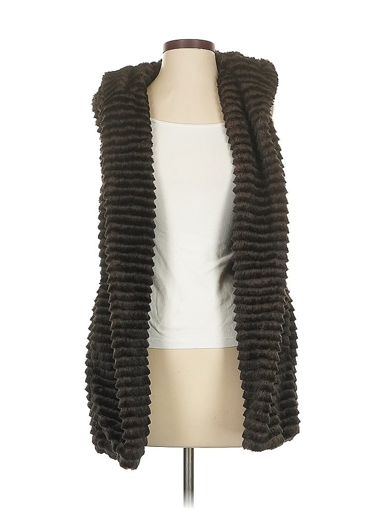 Pre-owned T Tahari Faux Fur Vest In Brown