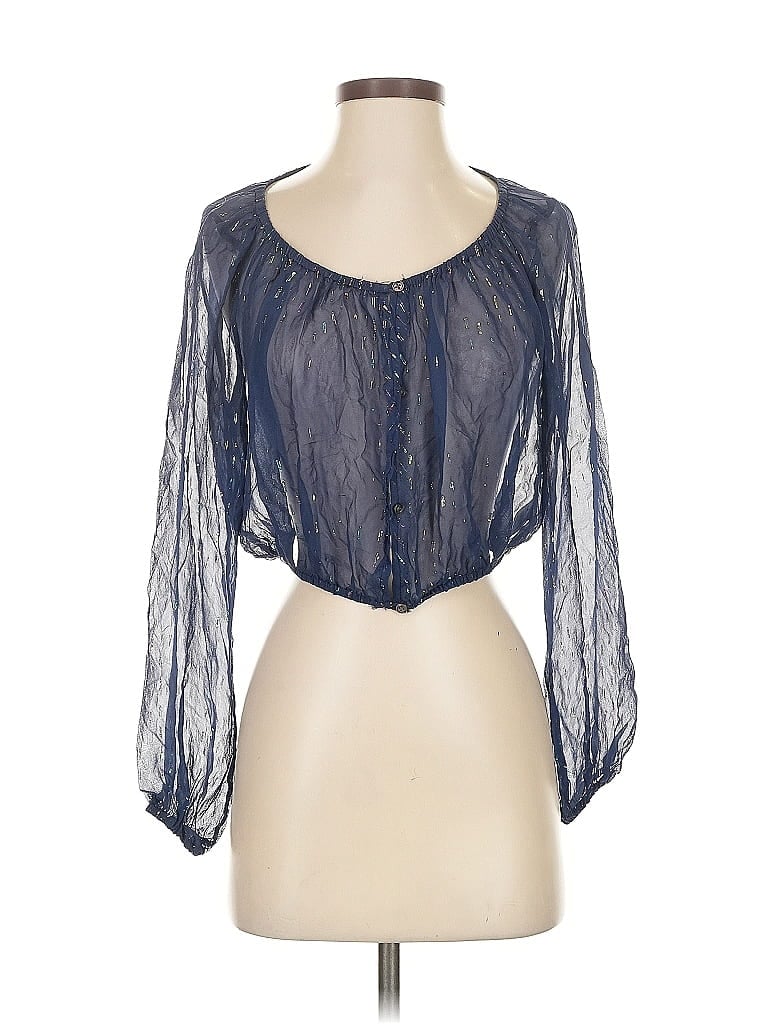 Pre-owned Loveshackfancy 3/4 Sleeve Silk Top Blue Sweetheart Neckline Tops