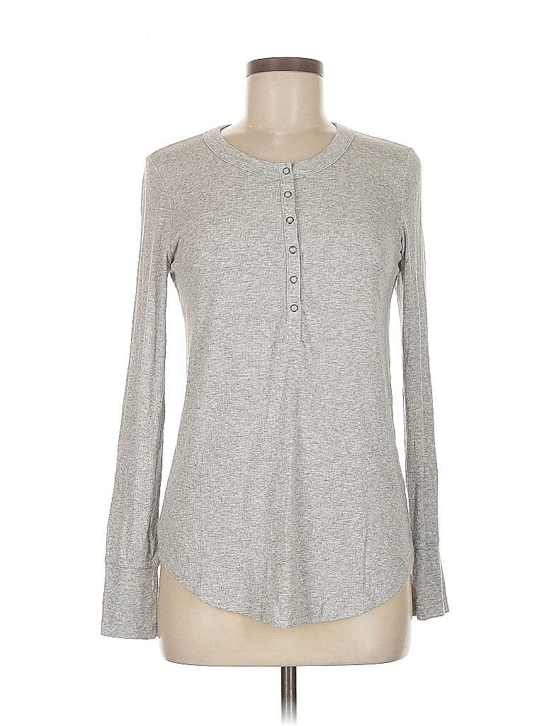 Pre-owned Aerie Long Sleeve Henley Shirt In Gray