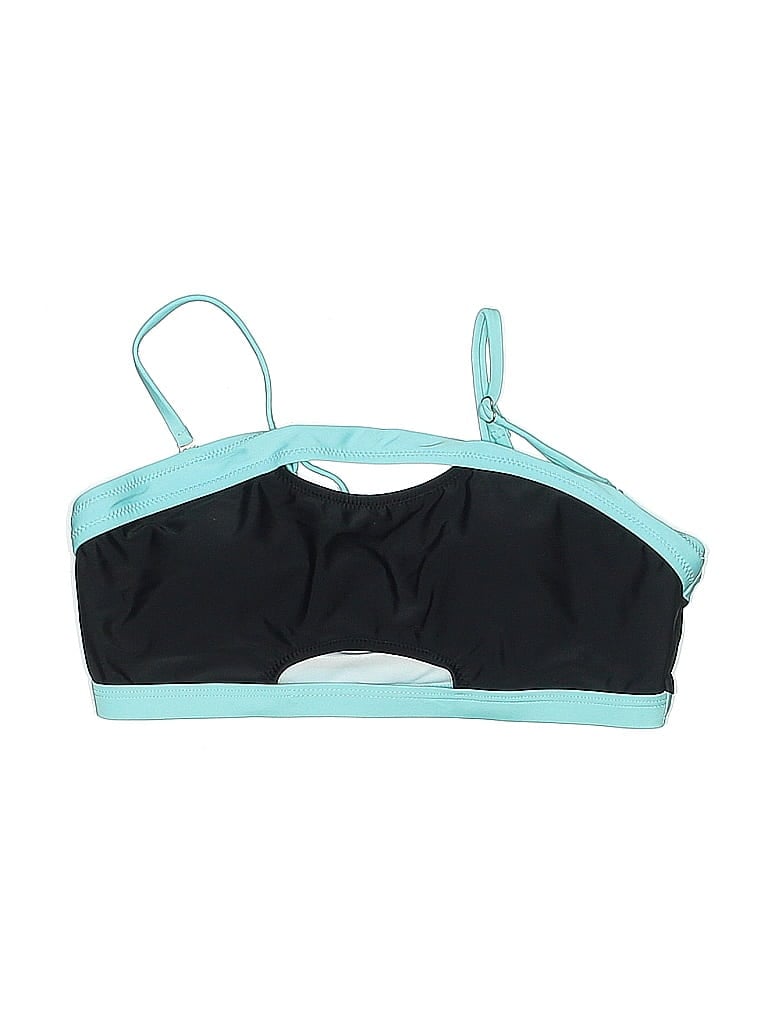 Pre-owned Popvil Swimsuit Top Teal Color Block Pattern Swimwear In Blue