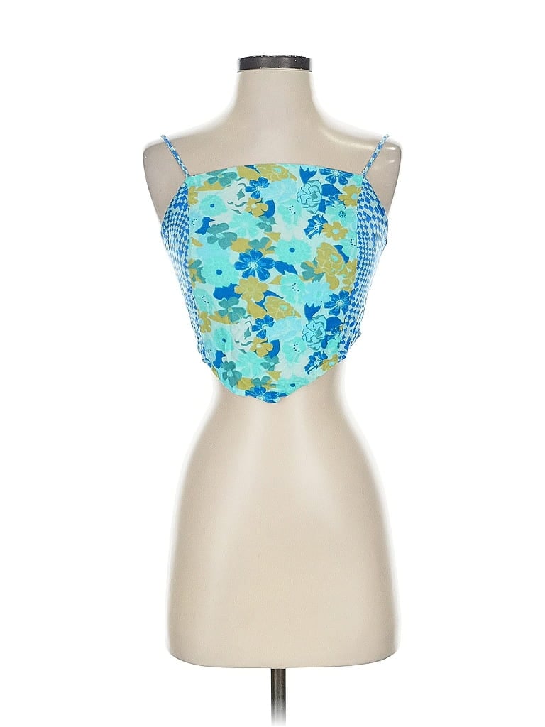 Pre-owned Sonoma Goods For Life Tank Top Blue Tropical Pattern Strapless Neckline Tops