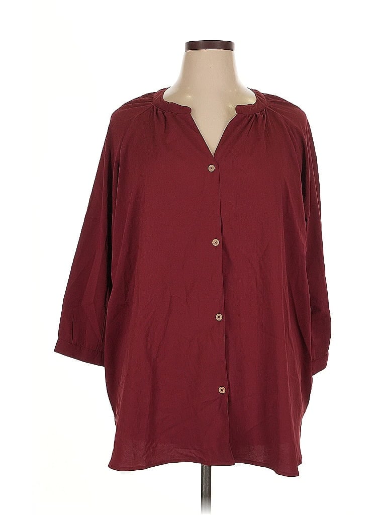 Pre-owned Catherines 3/4 Sleeve Blouse In Burgundy