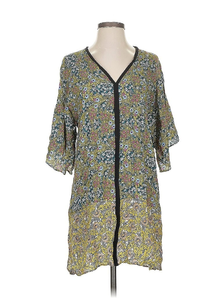 Pre-owned Zara Basic Short Sleeve Blouse In Green