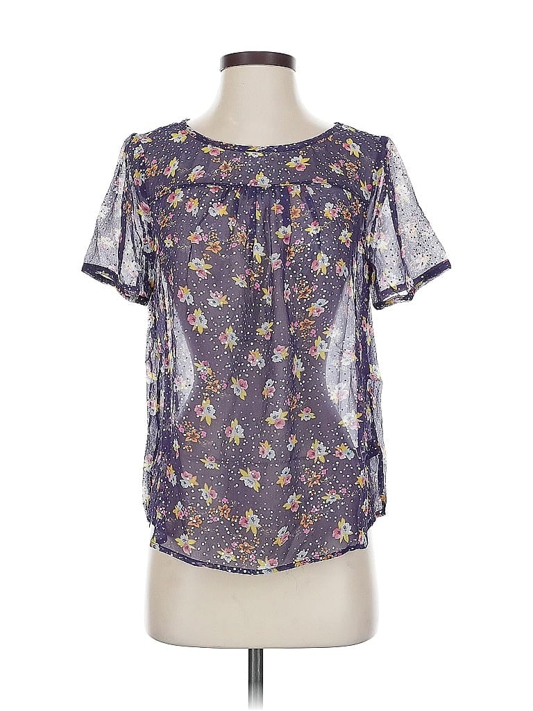 ELLA MOSS Pre-owned Short Sleeve Silk Top Purple Keyhole Neckline Tops