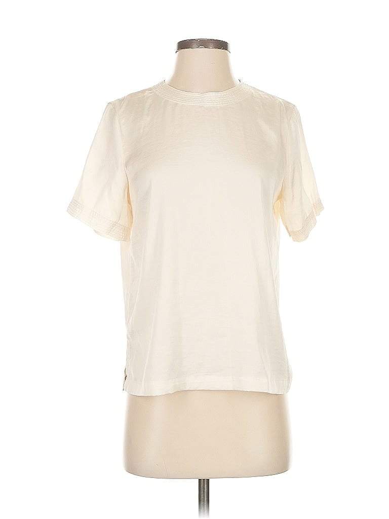 Pre-owned Mng Suit Short Sleeve Top Ivory Mock Neckline Tops In White