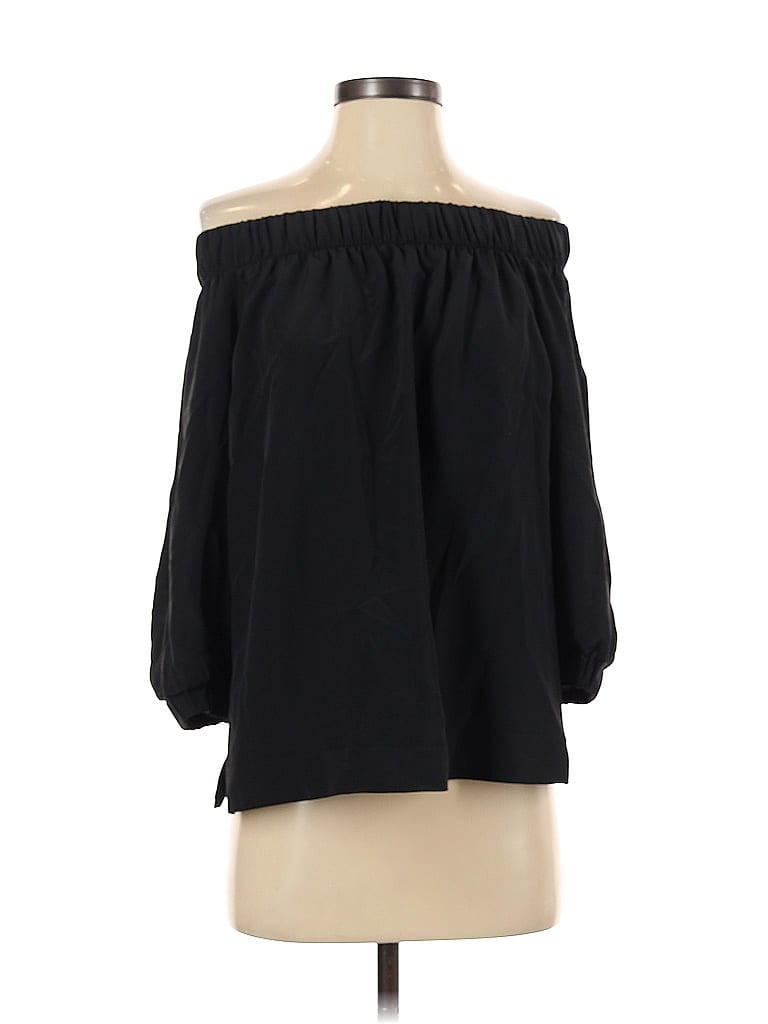Pre-owned Babaton 3/4 Sleeve Silk Top Black Off The Shoulder Neckline Tops