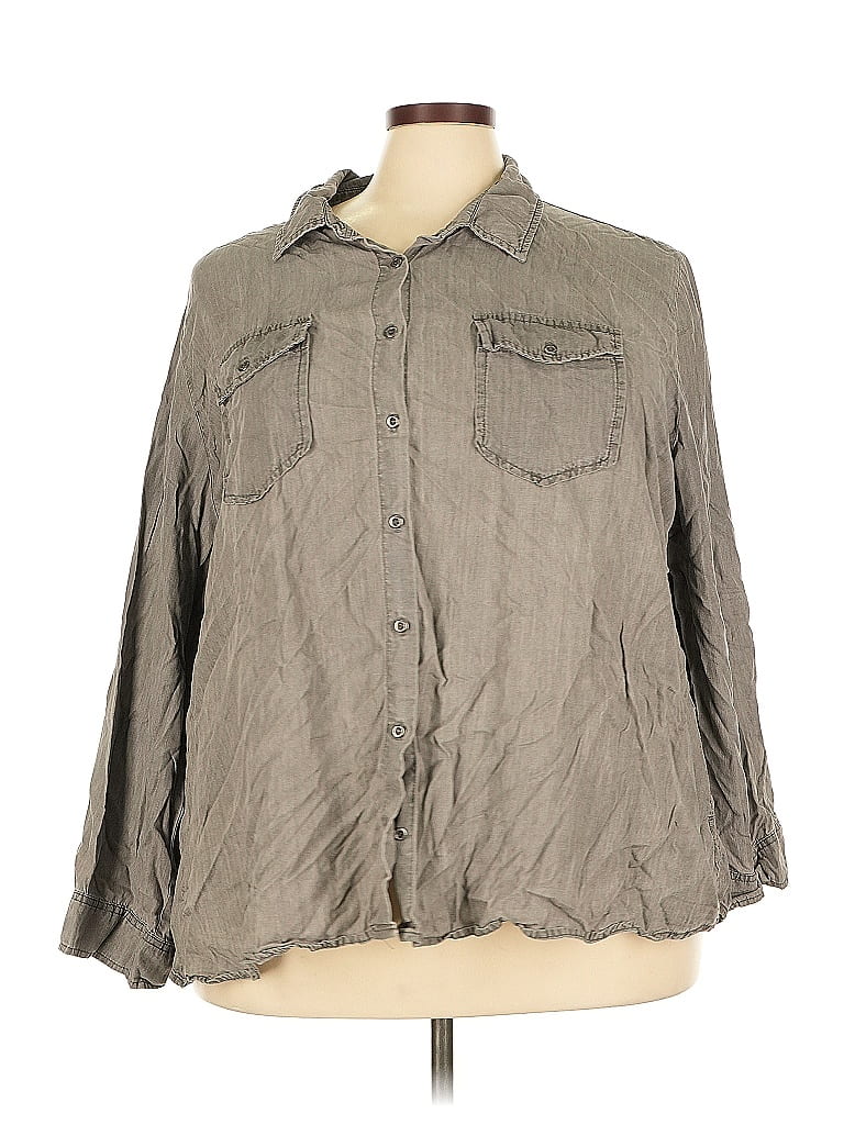 Pre-owned Molly & Isadora 3/4 Sleeve Button Down Shirt In Gray
