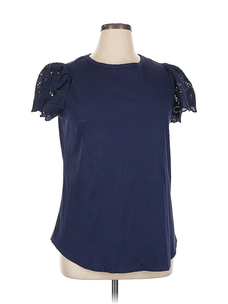 Pre-owned Lane Bryant Short Sleeve Top Blue Keyhole Neckline Tops
