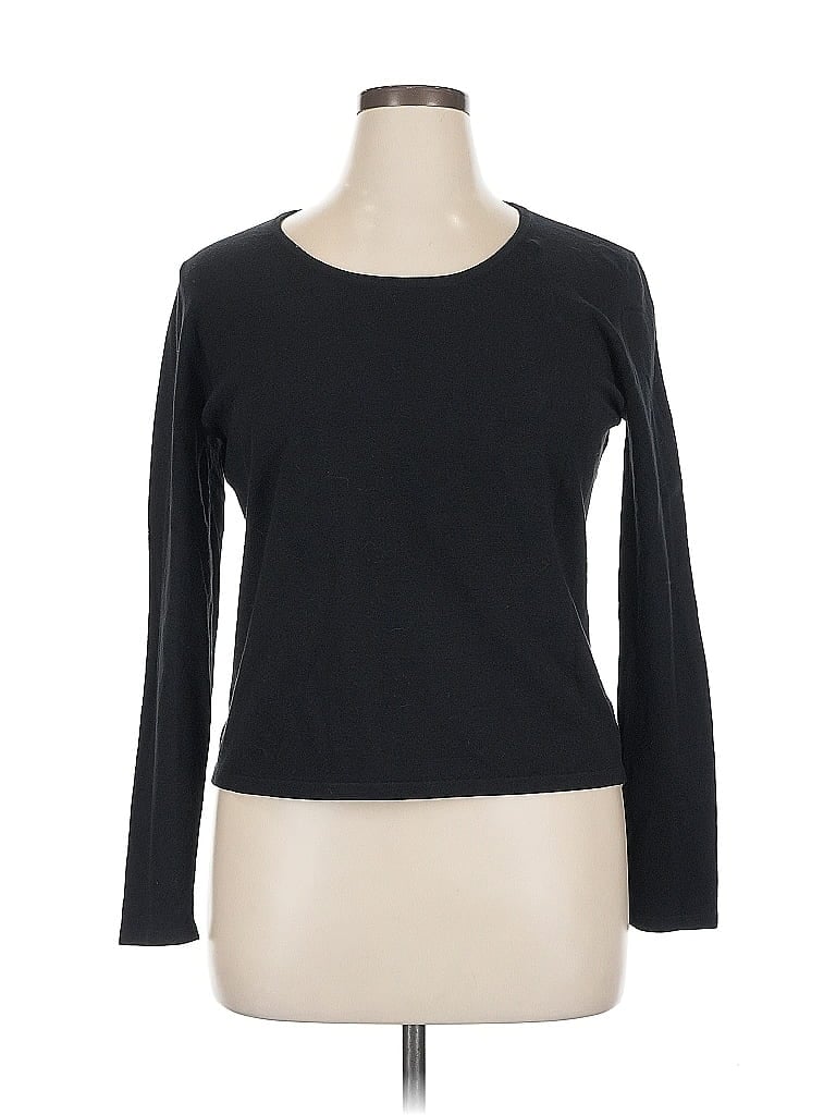 Pre-owned Façonnable Long Sleeve Top Black Scoop Neck Tops