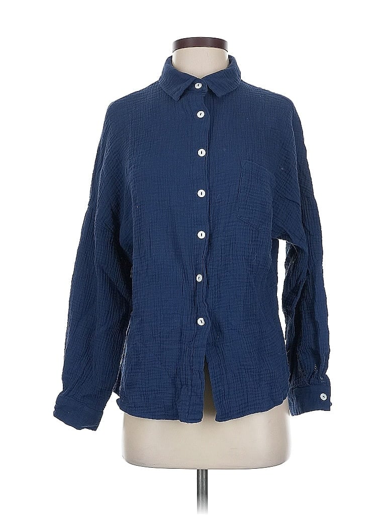 Pre-owned Trendy Queen Long Sleeve Button Down Shirt In Blue