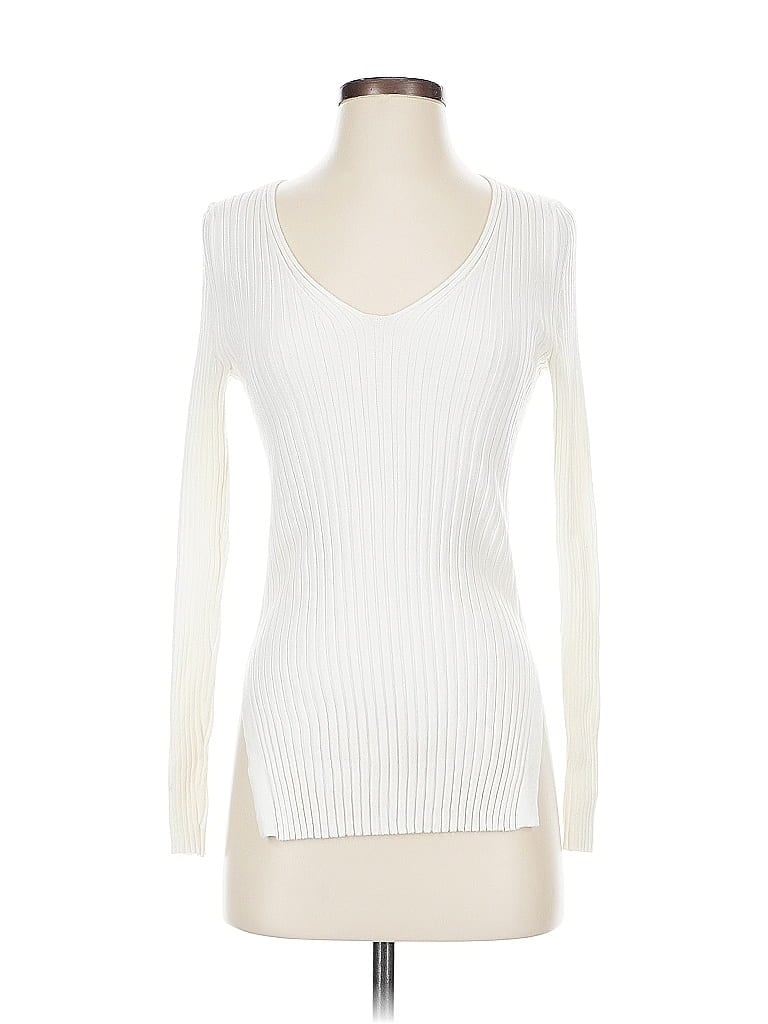Pre-owned Ambiance Apparel Long Sleeve Top Ivory V Neck Tops In White