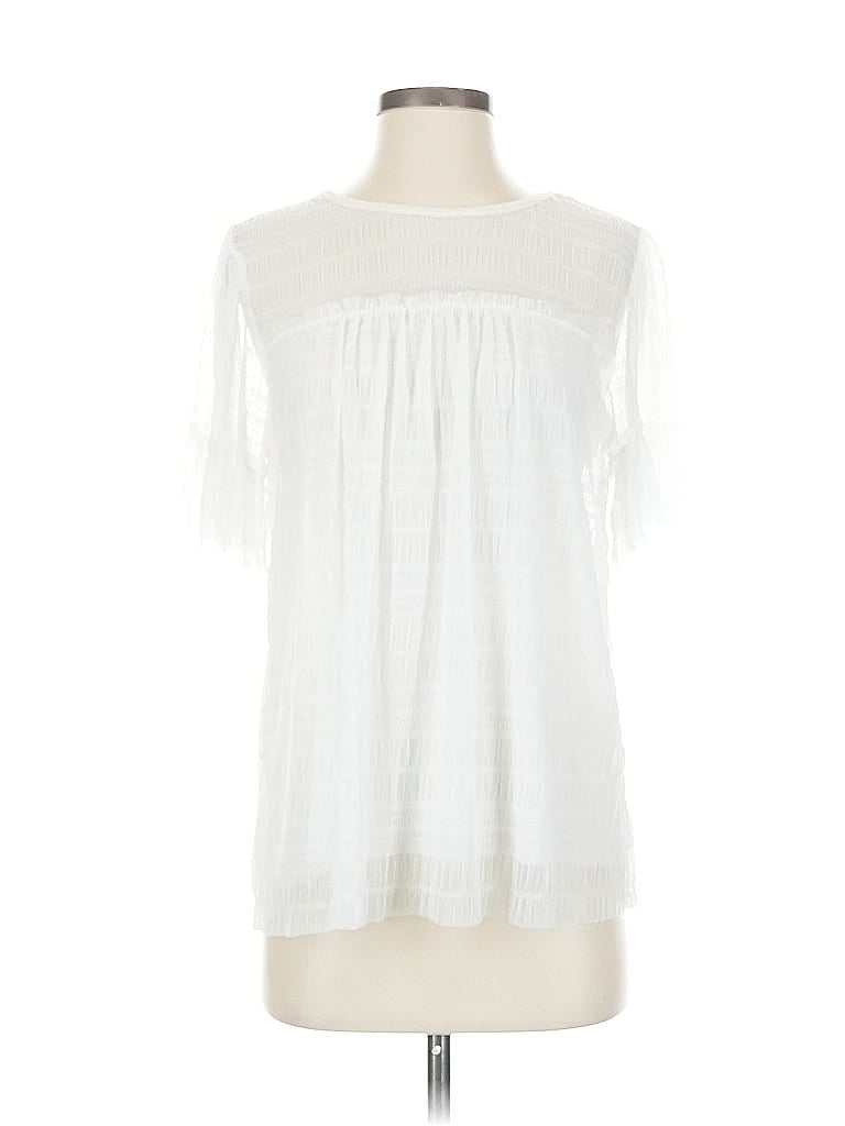 Pre-owned Max Studio Short Sleeve Blouse In White