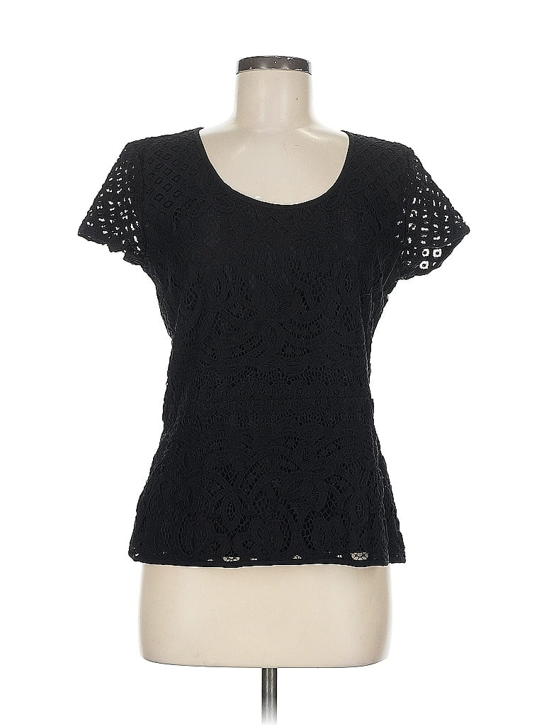 ANN TAYLOR Pre-owned Short Sleeve Top Black Sweetheart Neckline Tops