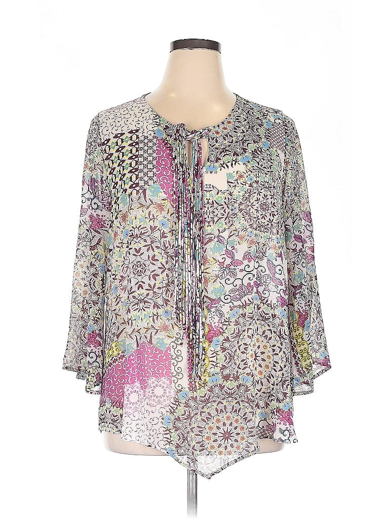 Pre-owned One World 3/4 Sleeve Blouse In Gray