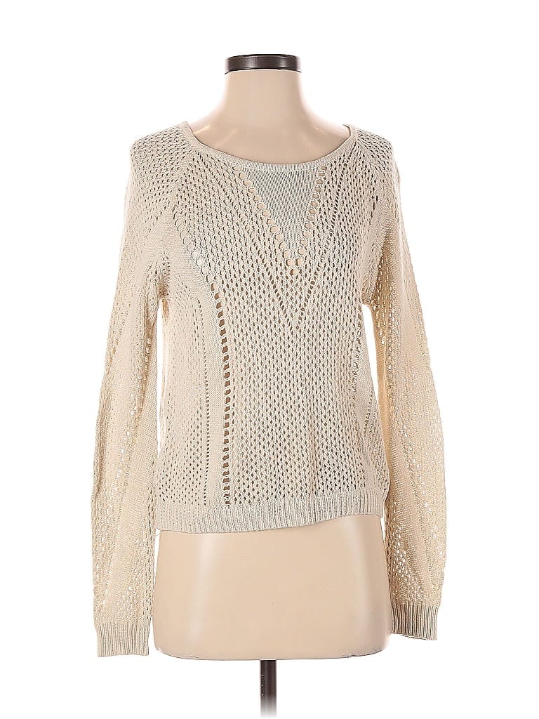 Pre-owned Pins And Needles Long Sleeve Top Ivory Square Neckline Tops In White