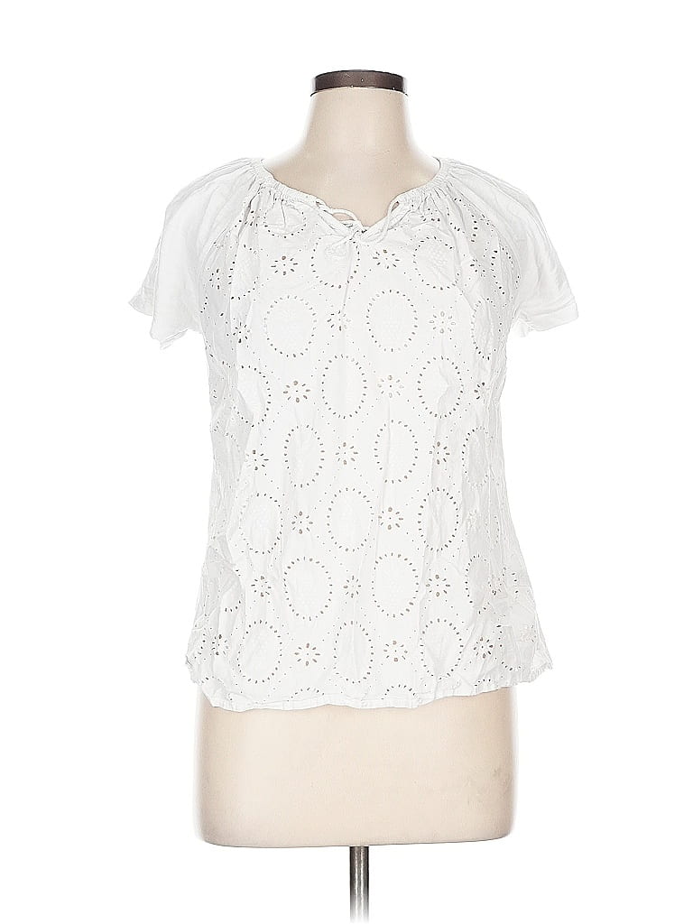 Pre-owned Caribbean Joe Short Sleeve Blouse In White