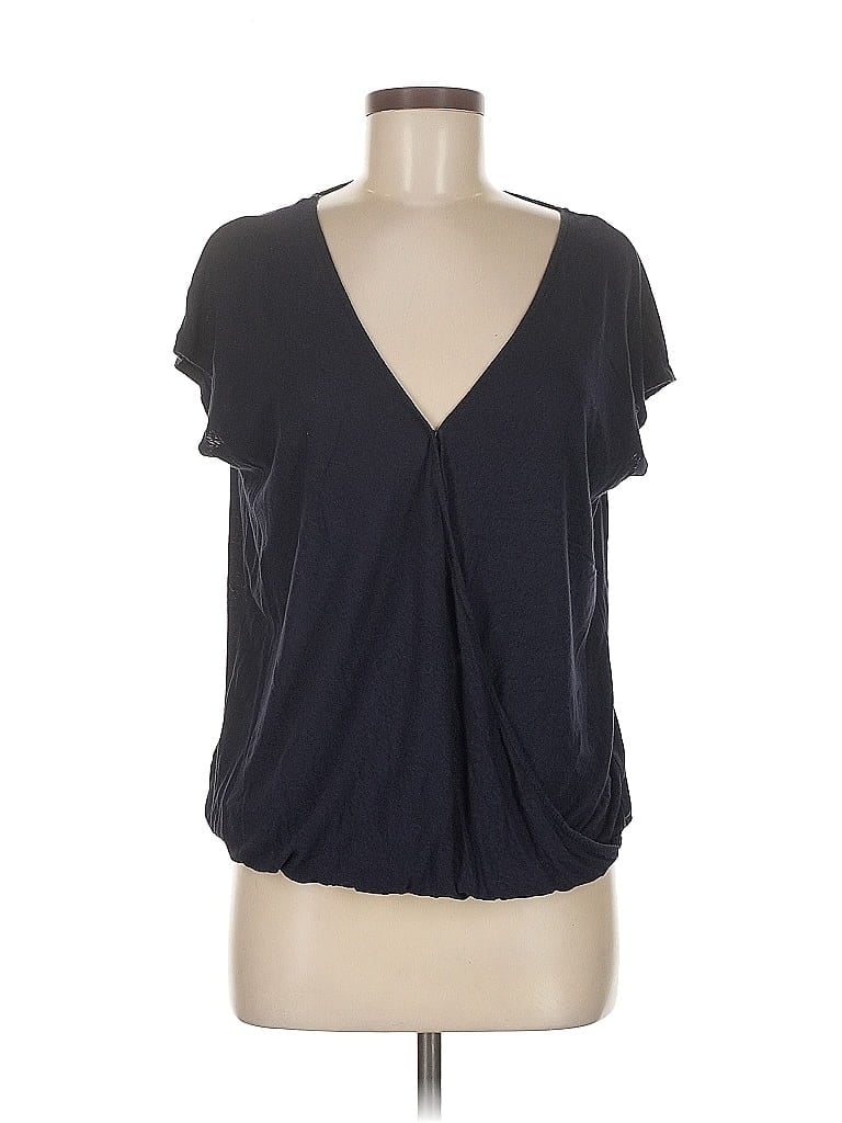 Pre-owned Ann Taylor Loft Short Sleeve Top Black Plunge Neckline Tops