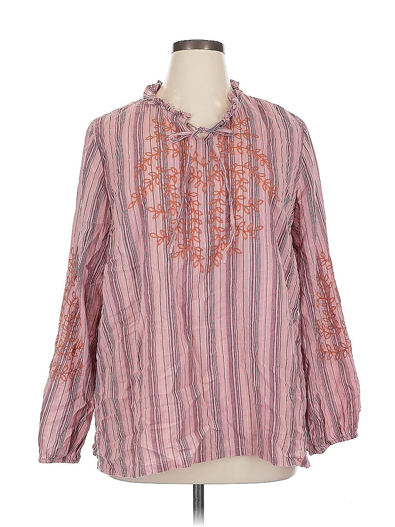 LOGO by Lori Goldstein 100% Cotton Pink Long Sleeve Blouse Size XL - photo 1