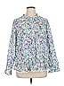 LOGO by Lori Goldstein 100% Cotton Floral Blue Long Sleeve Blouse Size XL - photo 1