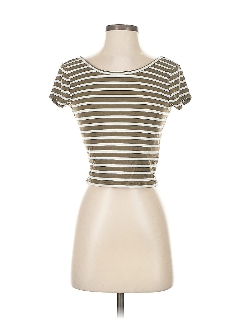 Pre-owned Guess Short Sleeve Top Brown Scoop Neck Tops