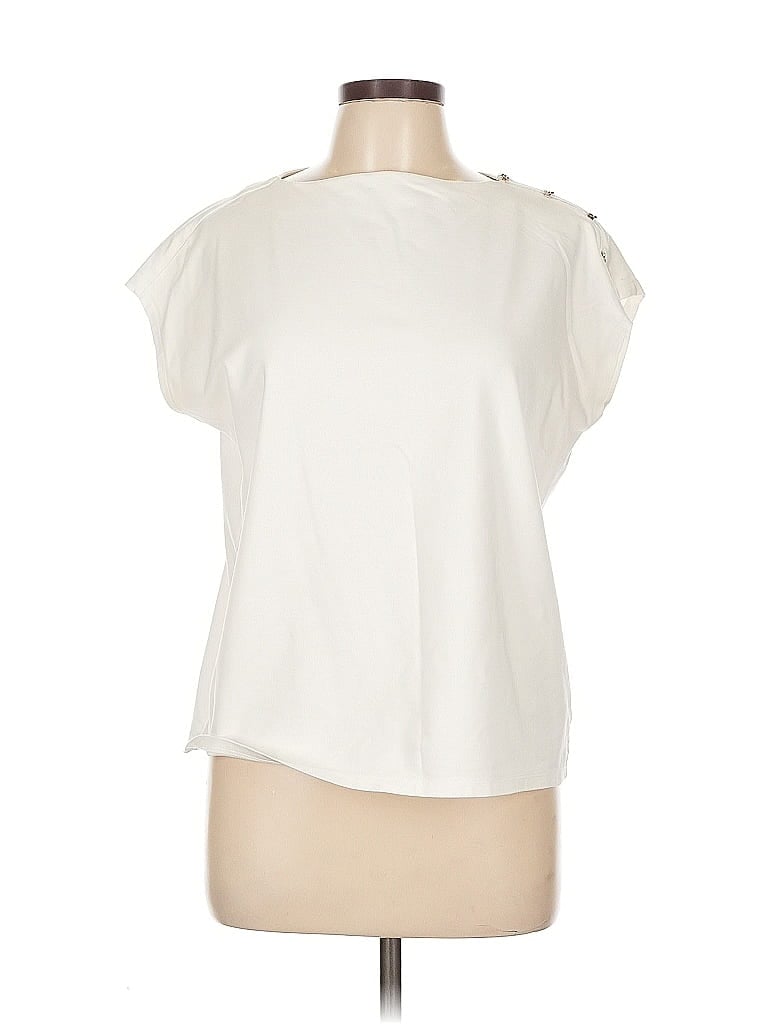 Pre-owned Ann Taylor Factory Short Sleeve Top Ivory One Shoulder Neckline Tops In White