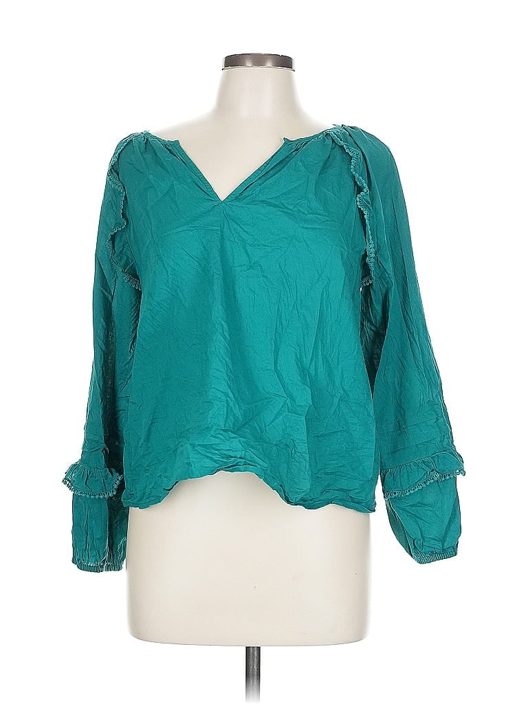 Pre-owned J.crew Factory Store Long Sleeve Blouse In Blue