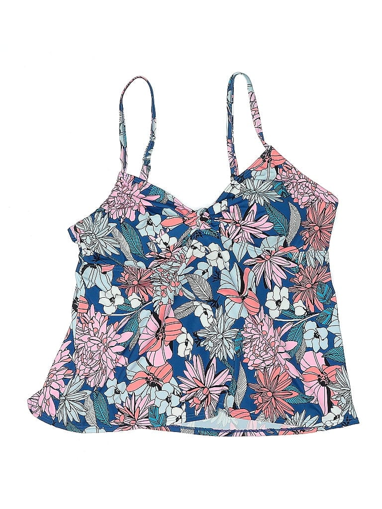 Pre-owned Swimsuits For All Swimsuit Top Blue Floral Pattern Swimwear