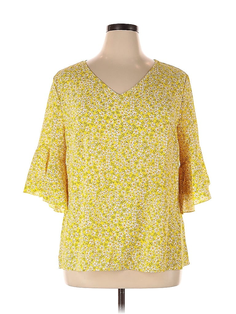 Pre-owned Shein Curve 3/4 Sleeve Blouse In Yellow
