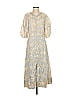 Rebecca Taylor 100% Cotton Paisley Blue Short Sleeve Satin Leaf Dress Size 8 - photo 1
