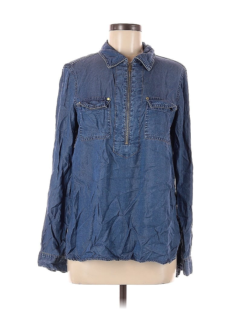 Pre-owned Ellen Tracy Long Sleeve Button Down Shirt In Blue